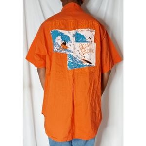 Vintage Ocean Pacific Men's Orange Button Up Shirt